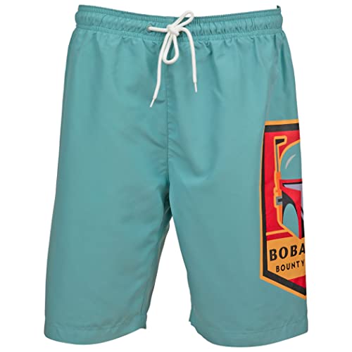 Star Wars Boba Fett Emblem Board Shorts (Medium (32-34)) Teal3