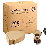 #4 Cone Coffee Filters 8-12 Cup, 200 Count Unbleached Natural Coffee Paper Filters, No Blowout, Disposable Coffee Filter for Pour Over and Drip Coffee Maker