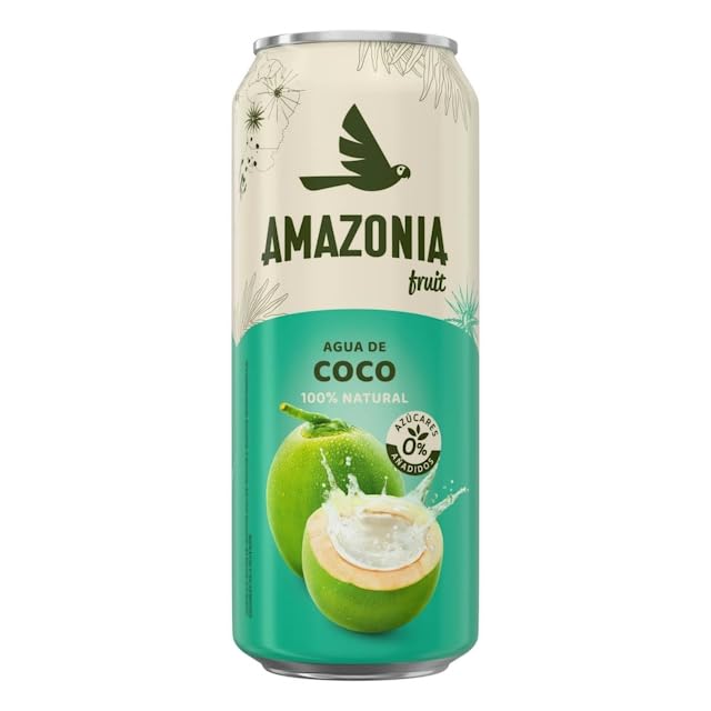 Amazonia Fruit Agua de Coco 100% Natural 12 Latas de 500 ml, 0% Azúcares Añadidos, Antes Tesoro Natural