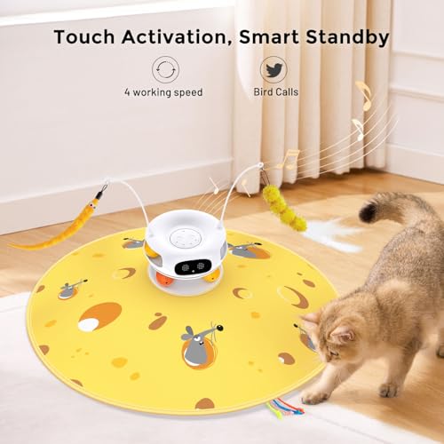 Hide and Seek Cat Toys, 5 in 1 Interactive cat Toys for Indoor Cats, Automatic Laser, Motion Activated, Fluttering Feather, Dual Track Balls and Chirping, Rechargeable Long-Lasting Battery - Image 6