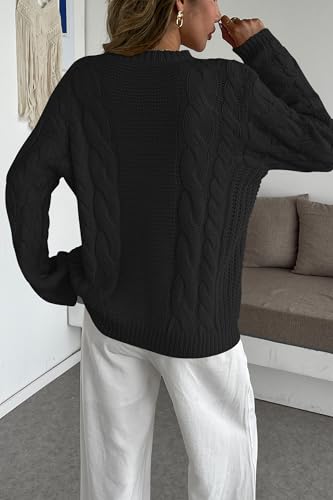 Image of Cakulo Womens Oversized Pullover Sweaters Bell Sleeve Chunky Cable Knit Sweater Crewneck Trendy Knitted Tops 2025