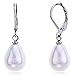 Lureme 12mm Teardrop White Faux Pearl Silver Tone Leverback Drop Earrings for Women 02002644-2