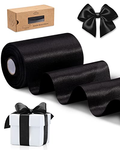 FAKILO Black Satin Ribbon 4 Inch x 22 yd Wide Thick Ribbon for A Grand Opening Business Ribbon Cuttings Ceremony Bow Wedding Chairs Pageant Sashes Christmas Festival Decor