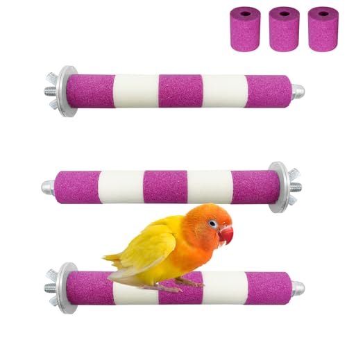 Image of PIVBY 3PCS Bird Perches for Cage, Parrot Perchs Stand Toys with Metal Shaft Colorful Sand Paw Grinding Stick for Parakeet Cockatiel Conure Budgies Lovebird (with 3 x Replacement cores)