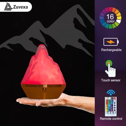Image of Zuvexa Classic Mountain Table Lamp - Acrylic Flame Mountain Lamp, Dynamic Atmosphere LED Light with Remote & Touch Control, 16-Color Changing Night Lamp for Home & Bedroom Decor