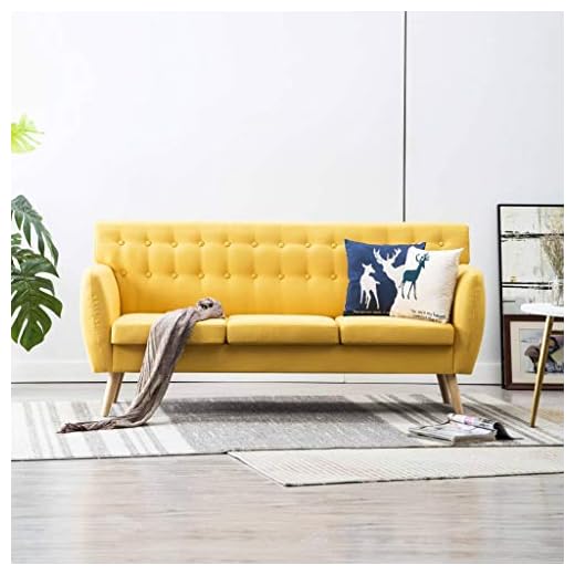 Sofá de 3 Plazas Sofas Salon Tapizado de Tela 172x70x82 cm Amarillo
