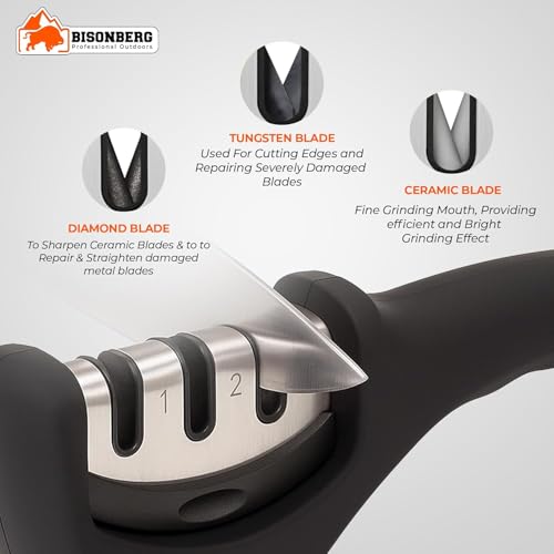 BISONBERG Kitchen Utility Knife, Meat Knife Manual, Portable for Home and Outdoor Cooking, Black with Antique Miniature Chopper