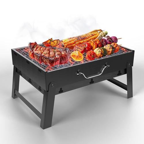 Faltbare Tourist Portable Grillkoffer Garten Holzkohle BBQ - Kompakter und Langlebiger Tragbarer BBQ mit Großer Grillfläche, Ergonomischem Griff und Herausnehmbarer Feuerbox, Perfekt für Reisen