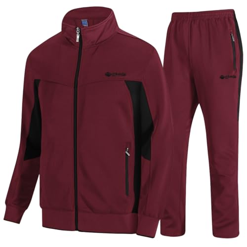 TBMPOY Men's Tracksuits Sweatsuits for Men Set Track Suits 2 Piece Casual Athletic Jogging Warm Up Full Zip Sweat Suits Wine Red/Black M