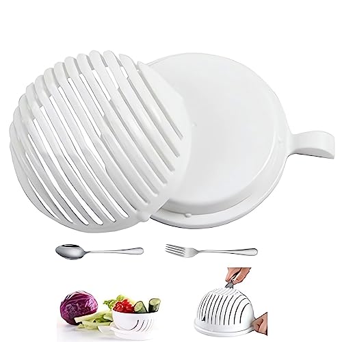 Salad Cutter Bowl, Salad Chopper Bowl, Fruit Vegetable Cut Set, Vegetable Drain Bowl, 60 Second Salad Cutter Bowl Vegetable Chopper Chop Fresh Vegetables and Fruits (White)