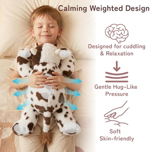 Image of Niuniu Daddy 5 lbs 25 inch Weighted Cow Stuffed Animals for Kids & Adults, Soft Sensory Comfort Plush Toy for Sleeping, Cute Lying Lap Pad Pillow for Huggable Gift