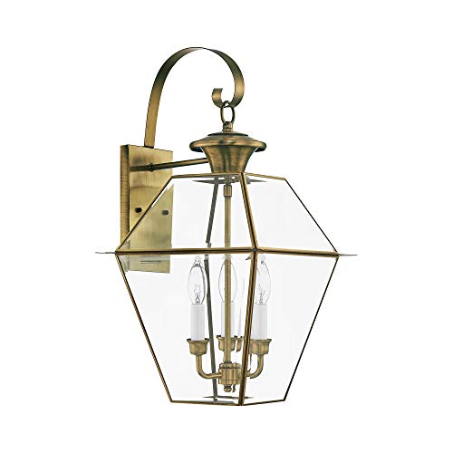 Image of Livex Lighting 2381-01 Westover 3-Light Outdoor Wall Lantern, Antique Brass