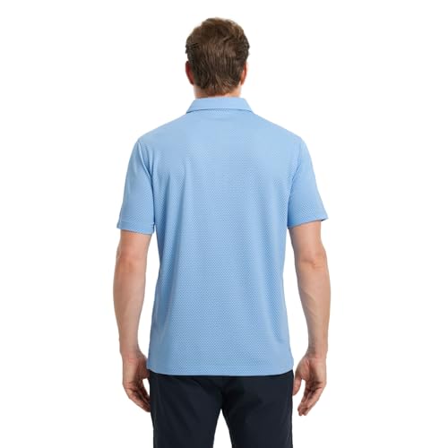 M MAELREG Golf Shirts for Men Dry Fit Casual Golf Polos Moisture Wicking Jacquard Mens Polo Shirt Short Sleeve Light Blue - image 3
