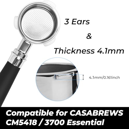 Image of 51mm Bottomless Portafilter 3 Ears Compatible for CASABREWS CM5418 and 3700 Essential, Gevi 51mm 3 Ears, Mr. Coffee Espresso, Includes Puck Screen, WDT Tool, Dosing Funnel, Double Shot Filter Basket