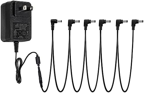STRICH Guitar Pedal Power Supply Adapter 9V DC 1A Tip Negative, 6 Way Daisy Chain Cables, Power Adapter for Guitar Pedal Bass Effect Pedal Board, SPA-10
