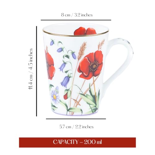 Image of GOLDEN QUEEN'S Mugs Set of 2 for Coffee, Tea, Milk - Ideal for Your Daily Beverage Ritual, Hosting & Casual Gatherings - Wild Poppy Florals (24K Gold on Rim)