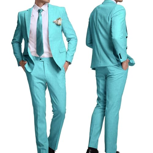 Retro Linen Mens Suit 2 Pieces Slim Fit Light Weight Casual Beach Summer Suits Tuxedo Set Jacket Blazer Pant for Men4