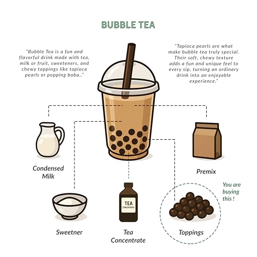 Tea Planet Tapioca Pearls – English Toffee Flavored Boba – 500g | Instant-Ready Chewy Pearls with Buttery Caramel Toffee Flavor for Bubble Tea, Milk Tea, Smoothies, Mocktails, Ice Cream & Desserts | Vegan-Friendly, Non-GMO & Easy to Prepare for Home, Café & Restaurant Use (500gms, English Toffee)