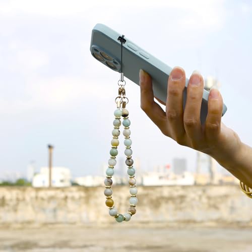 Image of TENOC Marble Beaded Phone Wrist Strap, Amazonite | Cellphone Lanyard Chain, Sparkling Wristlet Bracelet, For Women