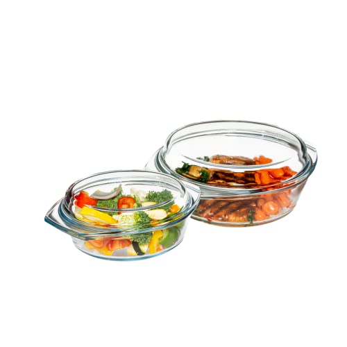 Simax Glass Casserole Dish Set with Lids: 2-Piece Glass Baking Dishes For Oven With Glass Lids - Glass Casserole Dish With Lid - Round Glass Baking Dish With Lid - 1 Quart and 1.5 Qt Casserole Dishes