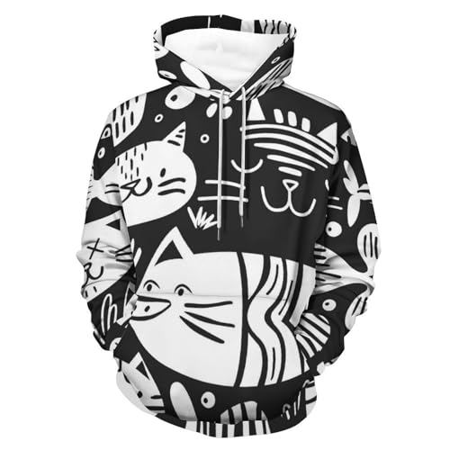 Sweatshirt pullover pour homme et femme imprimé chat noir taille S