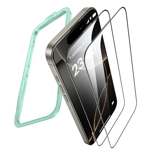 UGREEN iPhone 16 Pro Screen Protector 6.3 1:1 Full Coverage Military Grade Drop Protection HD Clear 9H Tempered Glass Screen Protector Easy to Install Anti Fingerprint Fit for Most Cases 2 Pack