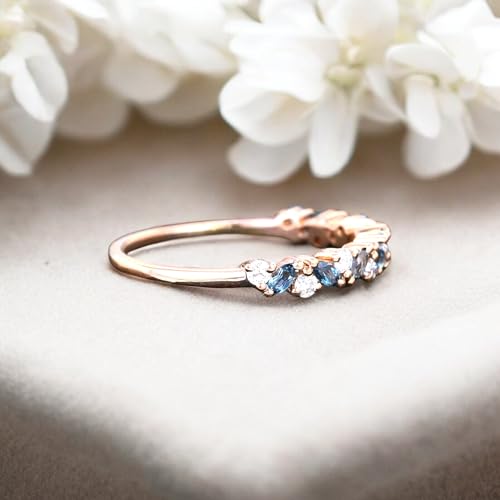 Marquise Blue Topaz Bridal Band CZ Diamond Engagement Ring 14k Rose Gold Jewelry Anniversary/Birthday Gift For Her March Birthstone4