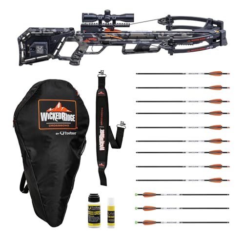 Wicked Ridge by TenPoint Commander 400 Bundle - Includes Wicked Ridge Soft Case Nine Match 400 Non-Lighted + Three Lighted Arrows Neoprene Sling String Wax & Conditioner and Premium Lubricant