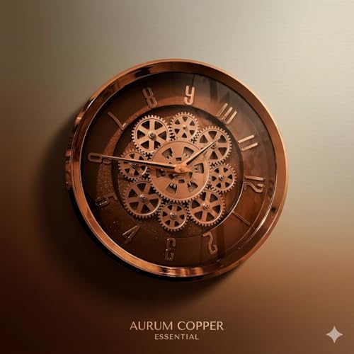 Image of Moving Gear Wall Clock, Round, Gold and Rose Gold Finish, Options (NEW Golden, Set of 1 Clock)