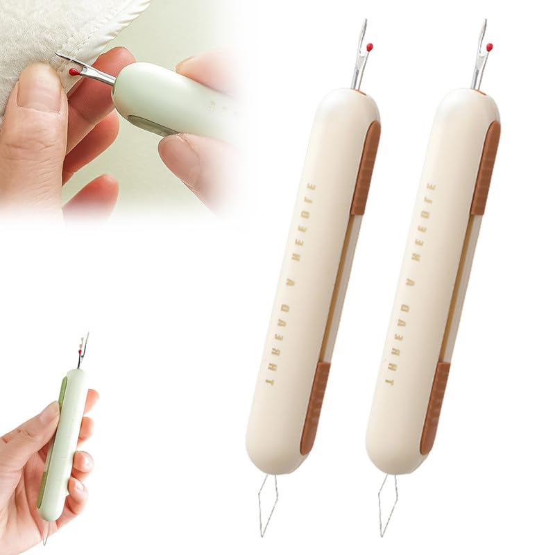 Image of 2 in 1 Needle Threader Seam Ripper, 2024 New Needle Threaders Seam Rippers for Sewing, Upgraded Threading and Seam Remover Seam Ripper Tool for Sewing Crafting Knitting Thread(Cream 2pcs)