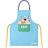 Chefclub Kids   Tablier cuisine enfant   Kit cuisine enfant   100% Coton   Taille Unique   Sangle de cou ajustable de 4 à 10 ans   Lavable en machine   Couleur bleu   Cadeau fille 4 ans