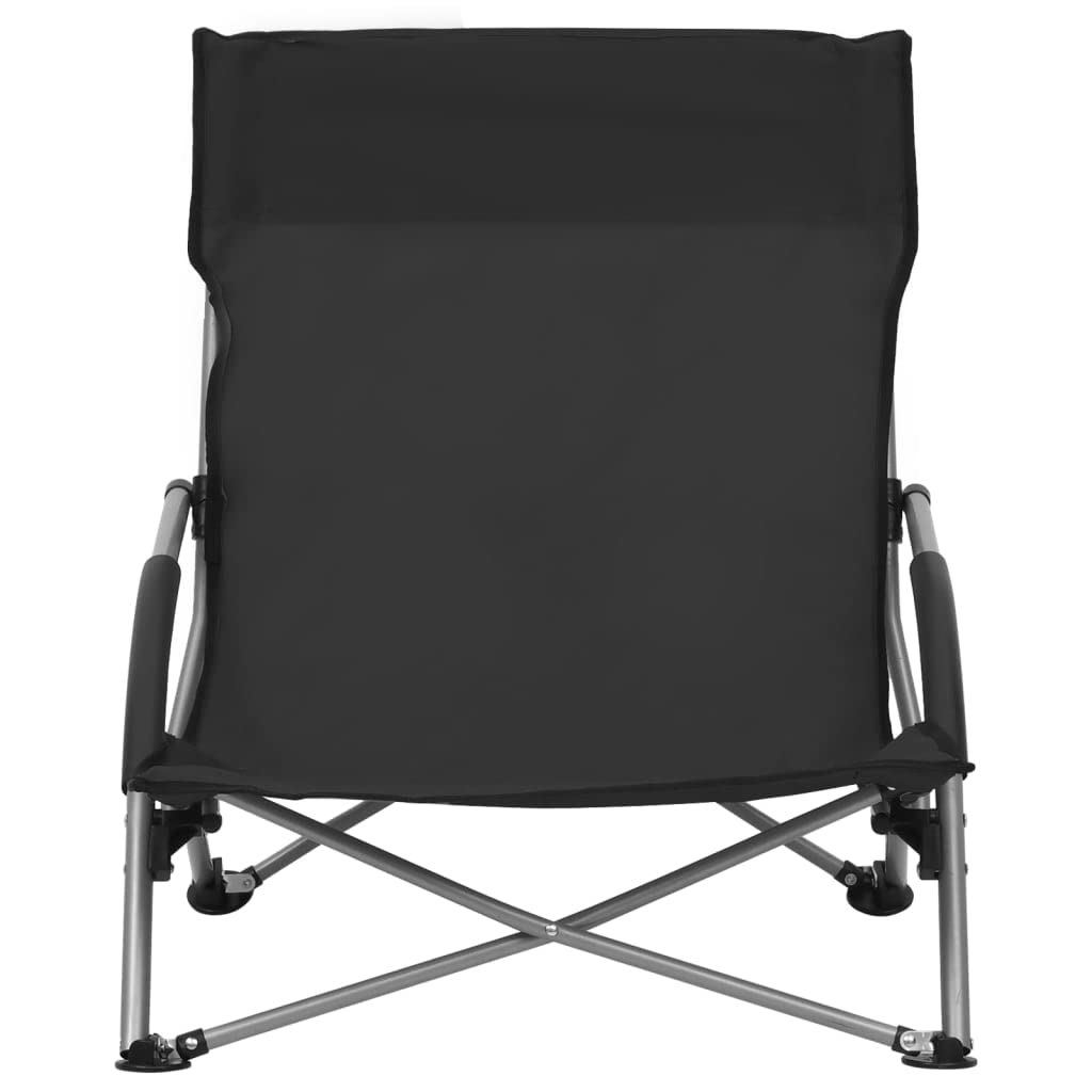2er Set Klappbare Strandstühle Schwarz, Leichte Campingstühle Faltbar aus Oxford-Gewebe und Stahlgestell, Kompakter Gartenstuhl Set für Urlaub, Strand und Freizeit, 55,5x65,5x66 cm
