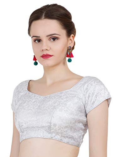 ND & R Women's Readymade, Banarasi Brocade (Chanderi) Short Sleeve Ladies Blouse, Choli for Saree, Ready to Wear.