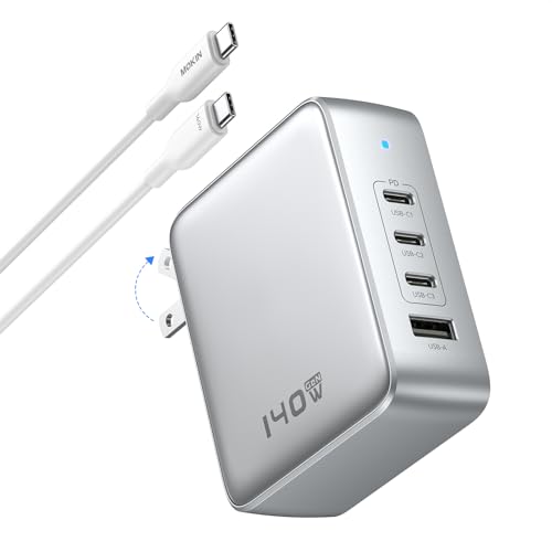 Image of 140W GaN USB C Wall Charger, 4-Port PD3.1 Laptop Charger Block Foldable Compact PPS Fast Power Adapter for MacBook Pro /Air, Dell XPS, iPad Pro, iPhone 17 /16 Pro, Galaxy S25 /S24, Steam Deck, and More