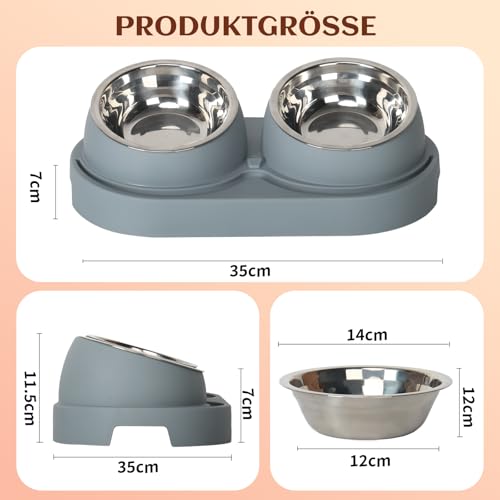 Doppelkatzen-Schalen und Futterschalen,Erhöhte Schüssel aus Edelstahl, geneigt, Futternapf und Futterschüsseln, Futterschalen für Hunde und Katzen cat Feeder