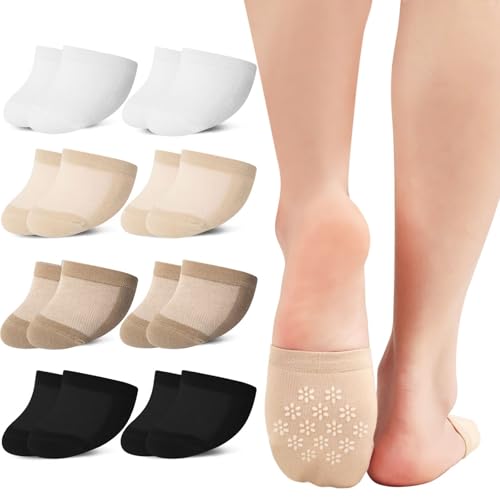 ZhiNuSi Womens Toe Socks for Mules Half Socks Toe Topper Covers No Show Invisible Non-slip Liners for Clogs Flats Nude Black White Tan 8 Pairs