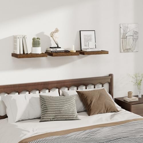 Image of Fun Memories 12 Inch Deep Floating Shelves, 16 x 12 Wooden Wall Shelves, Extra Deeper & Thicker Rustic Wall Mounted Storage Shelf for Fireplace, Living Room, Kitchen, Farmhouse, Rustic Brown - 2Pack