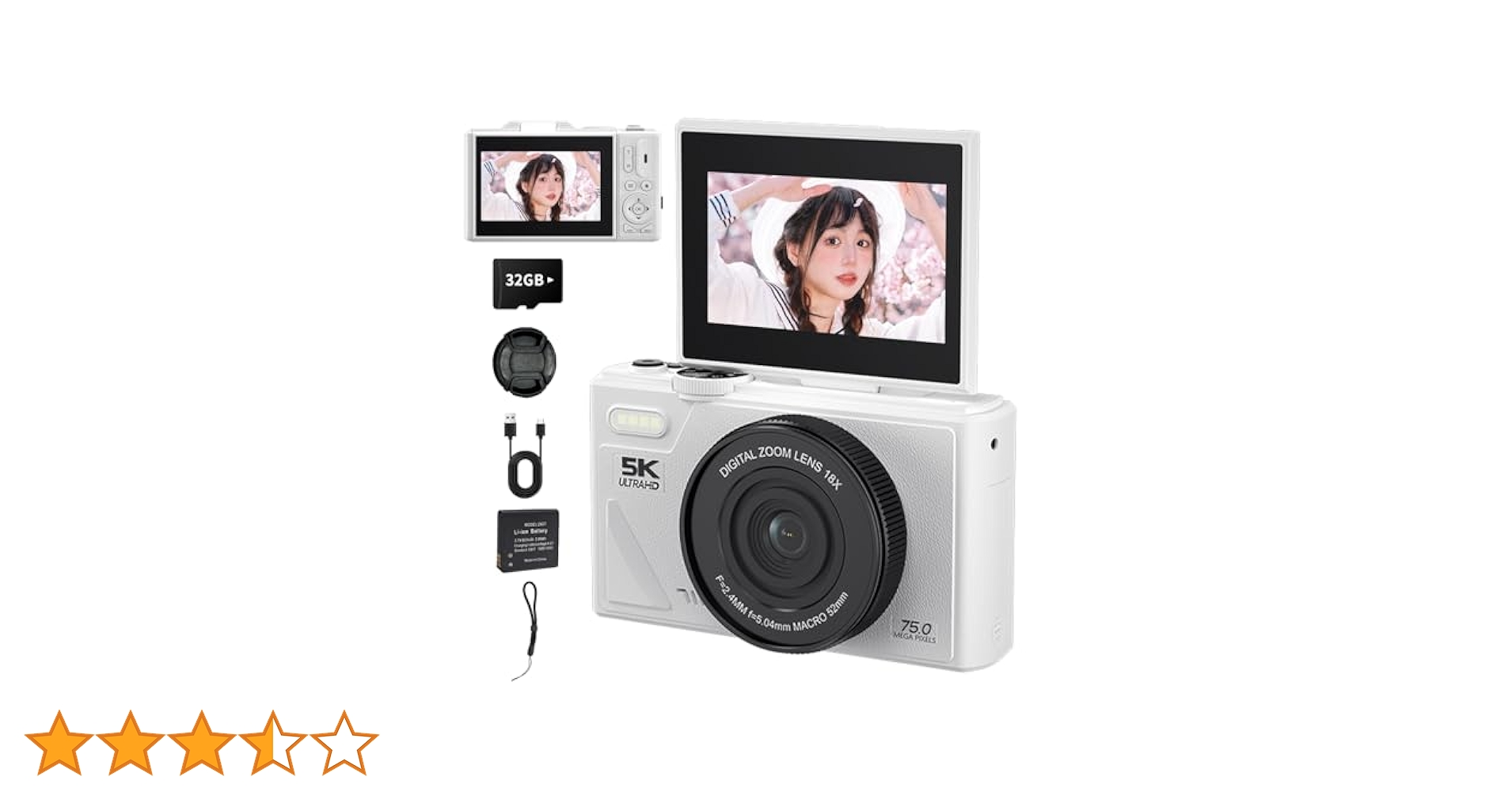 Amazon | 7500万画素・5K動画撮影 デジタルカメラ 18倍ズーム