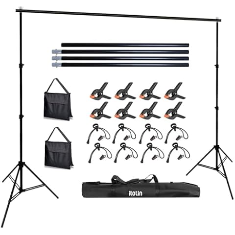 ITOTIN Backdrop Stand 10x7ft(WxH) Photo Studio Background Stand Support System Backdrop Support Kit, for Photography, Advertising Display, Parties Decoration Cover