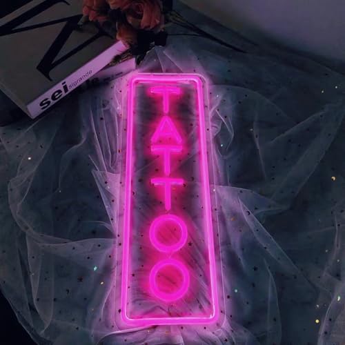 Image of Dimmable Tattoo Neon Sign,LED Reusable Neon Signs,Arylic Tattoo Shop Sign with Dimmer for Tattoo Salon, Studio, Shop Plaque,Tattoo Gifts for Friends,17x6in(Pink)