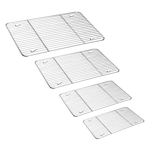 Grill Rack Set of 4, Stainless Steel Wire Rack for Roasting, Baking, Grilling, Cooling, Rust Free & Oven Safe, Various Size & Multi-Purpose, Dishwasher Safe