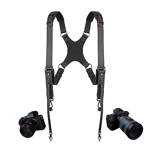 4J LEDR Sangle d'Appareil Photo en Cuir à Double Épaule pour Photographe, 2 Appareils, pour Hommes et Femmes, Équipement pour Reflex Numérique, Cadeaux de...