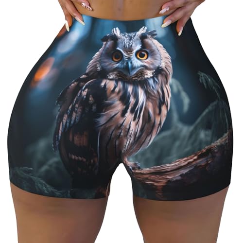Owl Listening Pattern Sports Shorts, high Elastic Slim Fitness Pants, Suitable for Yoga/Leisure/Daily wear