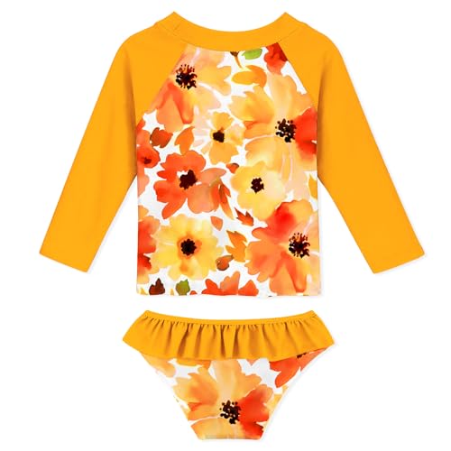 Image of Funnycokid Girls Swimsuit Toddler Bathing Suit Long Sleeve 2 Piece Rash Guard Set for Kids 2-10 Years