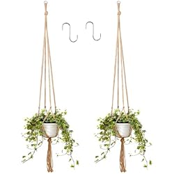 Macetas Decorativas Terraza Tokaneit Macramé, maceta, colgante para plantas, maceta, cuerda de algodón, 2 unidades, colgador para plantas, macramé para interior, exterior, techos, balcones, decoración de terrazas