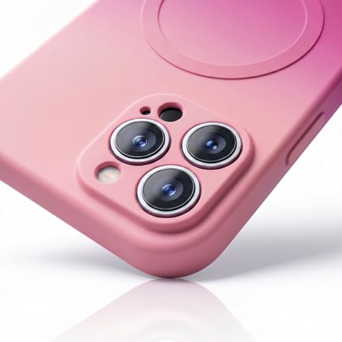 Image of amazon basics Gradient Mag-Safe Case for iPhone 13 Pro Max | Soft Silicone Shockproof Cover with Camera Protection | Slim Lightweight Design | Smooth Touch & Durable - Light and Dark Pink