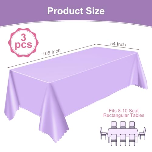 Image of NatNarr 3 Pack Light Purple Tablecloths, Plastic Lavender Table Cloths