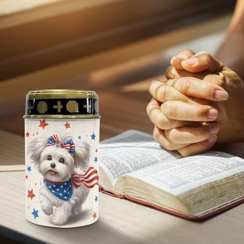 Image of Poceacles Maltese Dog American Flag Star Solar Powered Outdoor Lights 4th of July Cemetery Solar Memorial Lights Outdoor Waterproof Landscape Candles for USA 250th Anniversary Decor, 6 PCS