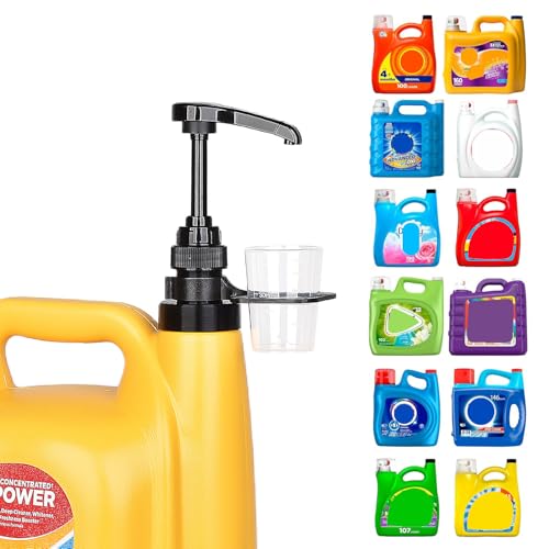 Vent Hole Pump for Liquid Laundry Detergent Bottle Dispenser Pump with Cup Holder and Measuring Cup, Ideal for Laundry Room Accessories Storage Organization, Made to Fit All, 1 Pack, Black