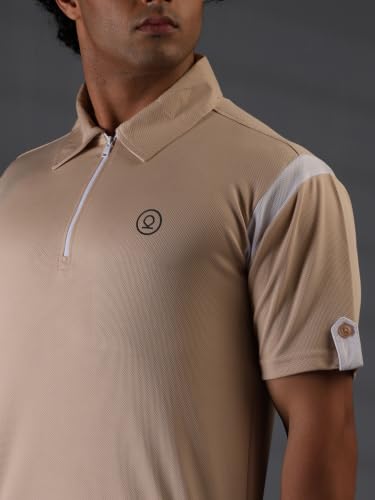 Image of CHKOKKO Gym Tshirt for Men Workout Activewear Man T-Shirts Polo Neck Zipper Regular Fit Half Sleeves for Sports Running Yoga Training Activities